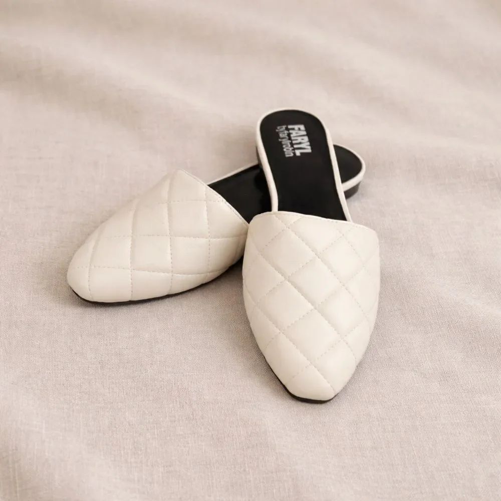 Faryl by Farylrobin White Quilted Pointed Toe Mule Flats Slip On Size 7.5 M
